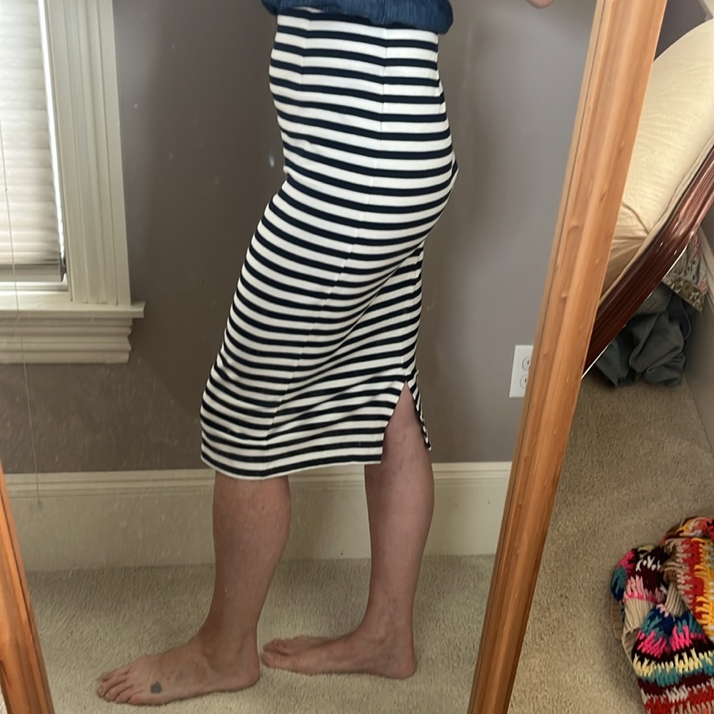 J. Crew Navy and White Midi Cotton Knit Skirt - Picture 2 of 5